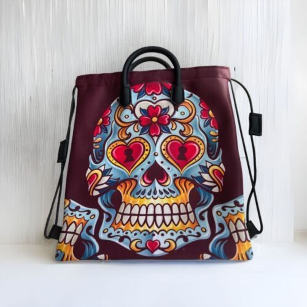 Save My Bag Womens Drawstring Bag/ Backpack Italy Neoprane SkullLimited Edition - Picture 2 of 13